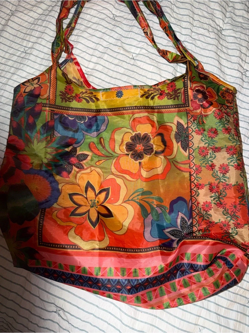 Johnny Was Red Multicolor Floral Shoulder Tote